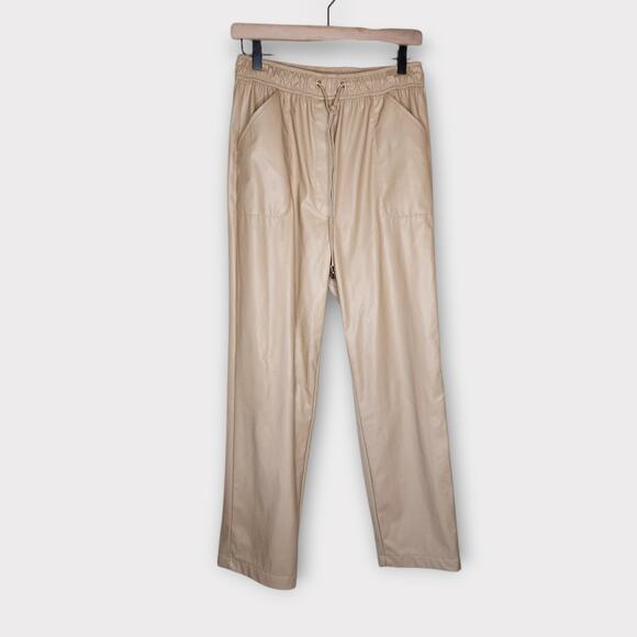 Intermix Womens Kiston Faux Leather Drawstring Cropped Pants Tan 6 Sleek Neutral - Picture 2 of 7